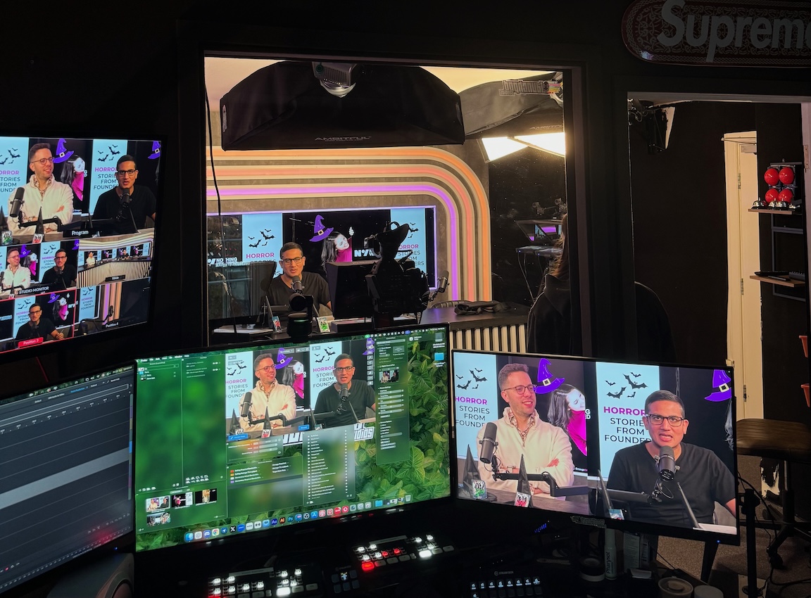 Nothing Ventured CEO podcast behind the scenes (Lev Perlman & Aarish Shah)